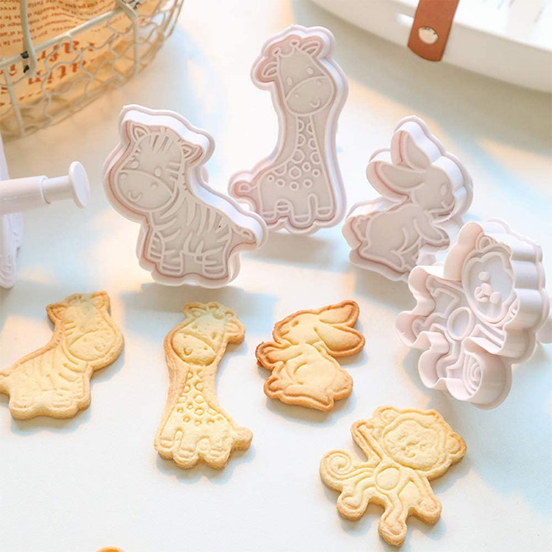4 bucăți/set mucegai pentru biscuiți din plastic pentru animale DIY, instrumente pentru decorarea prăjiturii, tăietor de biscuiți, ștampilă pentru fondant