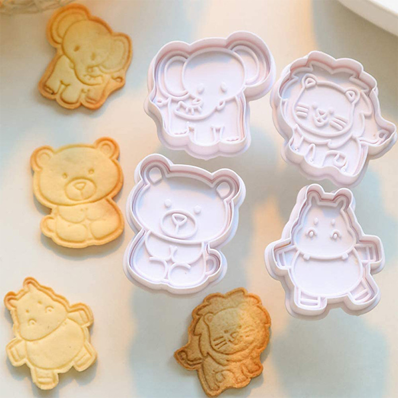 4 bucăți/set mucegai pentru biscuiți din plastic pentru animale DIY, instrumente pentru decorarea prăjiturii, tăietor de biscuiți, ștampilă pentru fondant