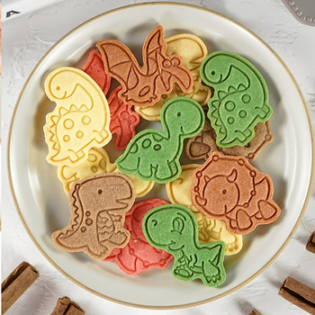 4 τμχ Dinosaur Cookies Cutter Mold Dinosaur Biscuit Embossing Mold Sugar craft Επιδόρπιο Ψήσιμο Φόρμα σιλικόνης για σοκολάτα σαπουνιού