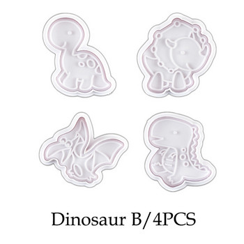 4PCS Форма за изрязване на бисквитки с динозаври Форма за щамповане на бисквити с динозаври Захарни занаяти Силиконова форма за печене на десерти за шоколадов сапун