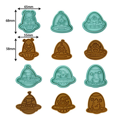 6 τεμ./σετ Cartoon Monster Cookie Cutter Plunger Biscuit Stamp DIY Cake Decorating Tool Christmas Fondant Προμήθειες ψησίματος