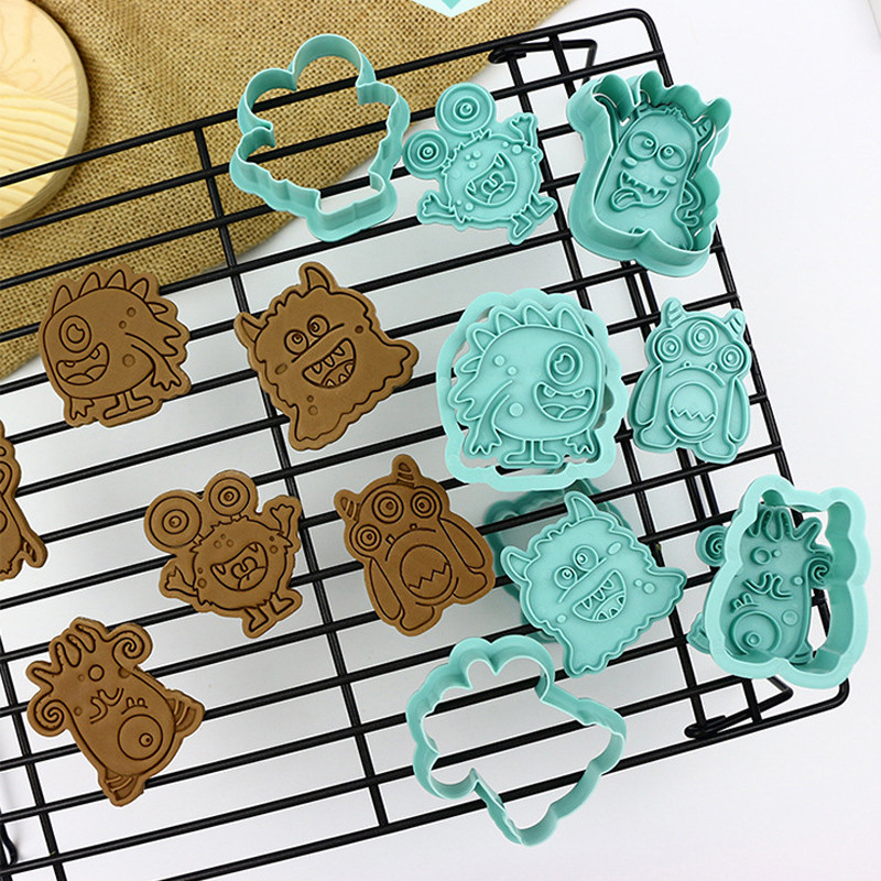 6 τεμ./σετ Cartoon Monster Cookie Cutter Plunger Biscuit Stamp DIY Cake Decorating Tool Christmas Fondant Προμήθειες ψησίματος