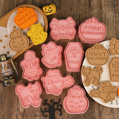 8 tk/komplekt Halloweeni küpsiselõikurid plastikust 3D multikas Pressitav küpsisevorm küpsise tempel Köök Küpsetus saia DIY küpsetustööriist