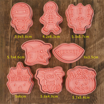 8Pcs/set Halloween rezači za kolače Plastični 3D crtani kalup za kekse Pečat za kolačiće Kuhinjski alat za pečenje kolača DIY alat za pečenje