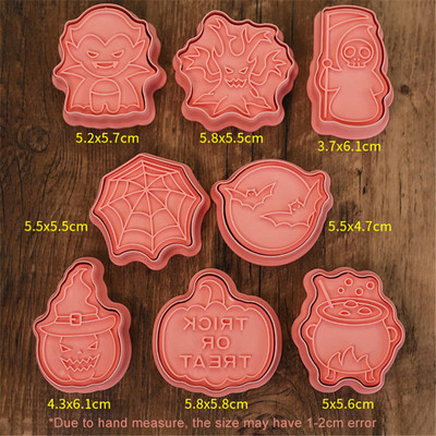 8Pcs/set Halloween rezači za kolače Plastični 3D crtani kalup za kekse Pečat za kolačiće Kuhinjski alat za pečenje kolača DIY alat za pečenje
