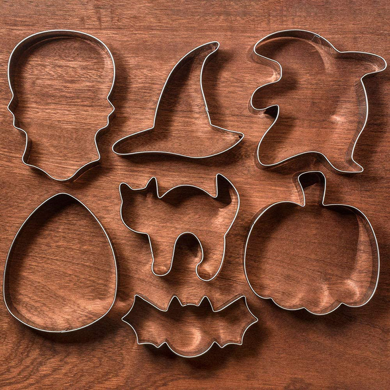 7 tk küpsiseküpsis DIY vorm Halloween Fondant küpsised ümmargused lilled koogi lõikur Köögis küpsetamine reljeefne vormi küpsetustööriist