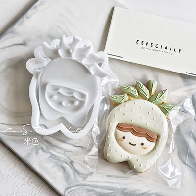 Lastepäeva küpsiselõikur maasikapudel Jäätise kuju Kujutatud küpsisevormid Fondant koogi kaunistamiseks tööriistad Sugarcraft