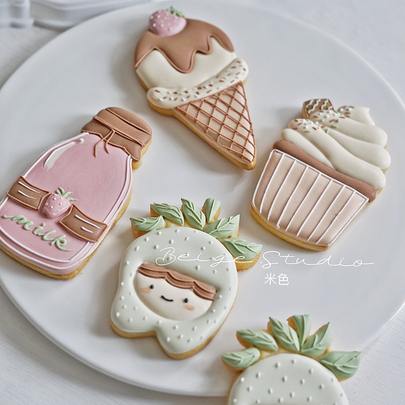 Lastepäeva küpsiselõikur maasikapudel Jäätise kuju Kujutatud küpsisevormid Fondant koogi kaunistamiseks tööriistad Sugarcraft