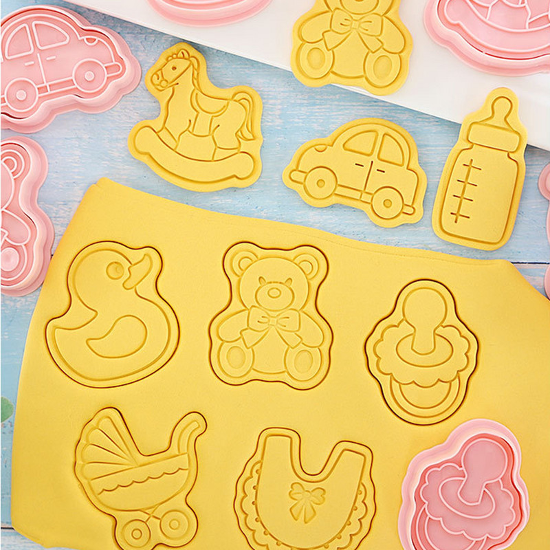 8db Baby Shower sütivágó készlet Kacsamaci sütiforma műanyag keksz bélyegző Babazuhany Party Konyhai Sütési Kiegészítők Szerszám