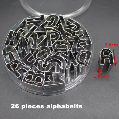 Formă de tăiat pentru biscuiți cu litere alfabetice din oțel inoxidabil, set de tăietori de biscuiți, pentru decorarea torturilor, set de tăietori pentru fondant