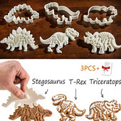 3 τμχ Σετ Κόφτες μπισκότων Dinosaur Mold Fondant DIY Εργαλεία ψησίματος φόρμα για κέικ Χριστουγεννιάτικο 3D Fondant Κόφτης μπισκότων Σφραγίδα για παιδιά