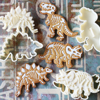 3 τμχ Σετ Κόφτες μπισκότων Dinosaur Mold Fondant DIY Εργαλεία ψησίματος φόρμα για κέικ Χριστουγεννιάτικο 3D Fondant Κόφτης μπισκότων Σφραγίδα για παιδιά