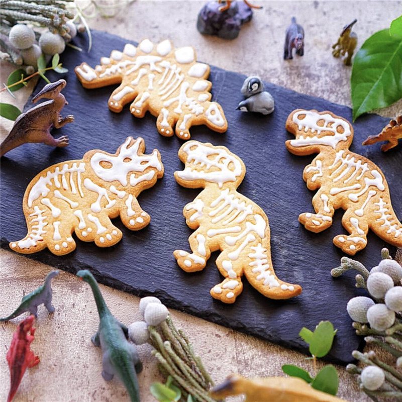 3 τμχ Σετ Κόφτες μπισκότων Dinosaur Mold Fondant DIY Εργαλεία ψησίματος φόρμα για κέικ Χριστουγεννιάτικο 3D Fondant Κόφτης μπισκότων Σφραγίδα για παιδιά