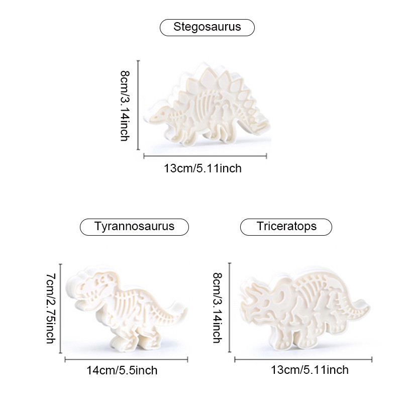 3 τμχ Σετ Κόφτες μπισκότων Dinosaur Mold Fondant DIY Εργαλεία ψησίματος φόρμα για κέικ Χριστουγεννιάτικο 3D Fondant Κόφτης μπισκότων Σφραγίδα για παιδιά