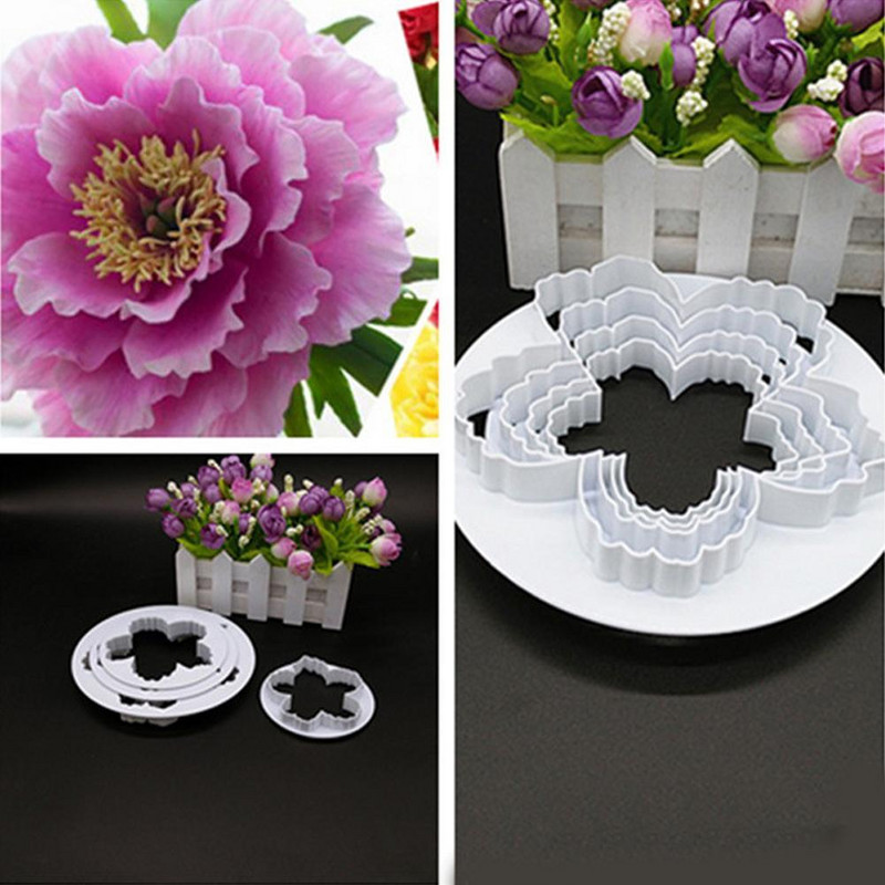 Νέα 4 τμχ Φόρμα Μαχαίρι για Κέικ Παιώνια Πλαστική Πάστα Κόφτης Φόρμα Κέικ Φοντάν κουζίνας Gumpaste Σετ Διακόσμησης Εργαλεία Εργαλεία ψησίματος Y5O3