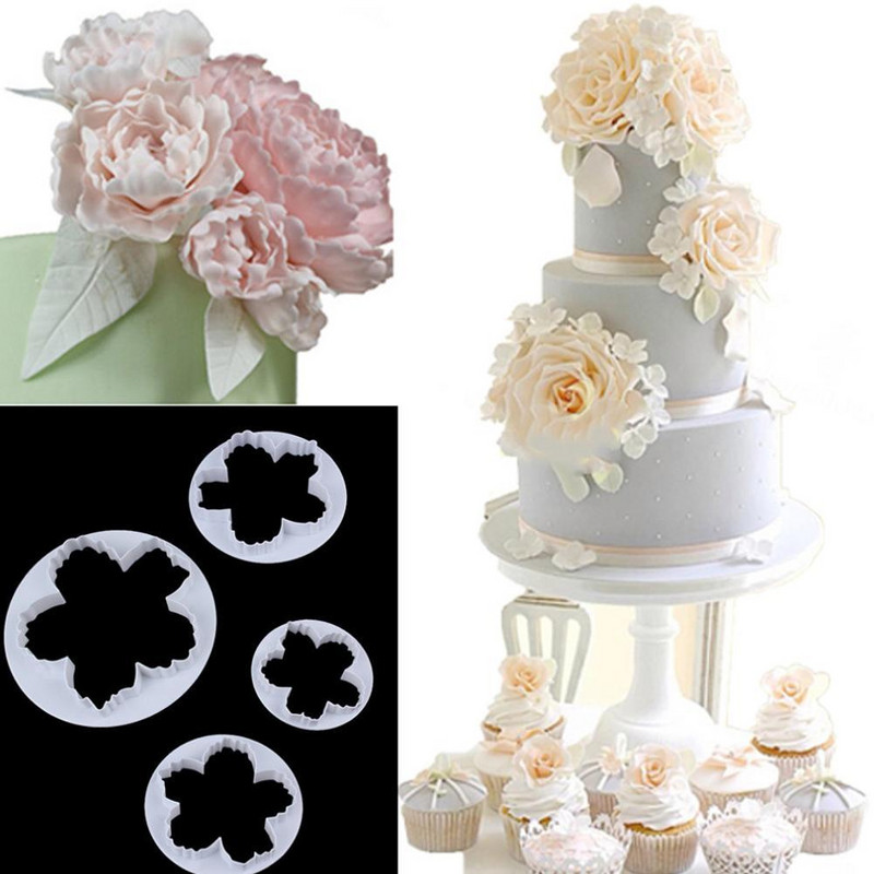 Νέα 4 τμχ Φόρμα Μαχαίρι για Κέικ Παιώνια Πλαστική Πάστα Κόφτης Φόρμα Κέικ Φοντάν κουζίνας Gumpaste Σετ Διακόσμησης Εργαλεία Εργαλεία ψησίματος Y5O3