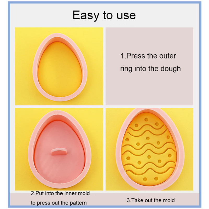 2023 Πασχαλινά μπισκότα Κόφτης Πλαστική σφραγίδα μπισκότων κουνελιού κουνελιού για ψήσιμο 3D φόρμα αυγών Εργαλεία ζαχαροπλαστικής αξεσουάρ