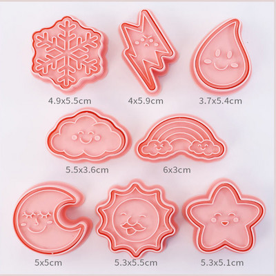 8 τεμάχια/σετ Κόφτες για μπισκότα κινουμένων σχεδίων τρισδιάστατη πλαστική φόρμα μπισκότων που πιέζεται με σφραγίδα μπισκότων κουζίνας Εργαλείο ψησίματος ζαχαροπλαστικής