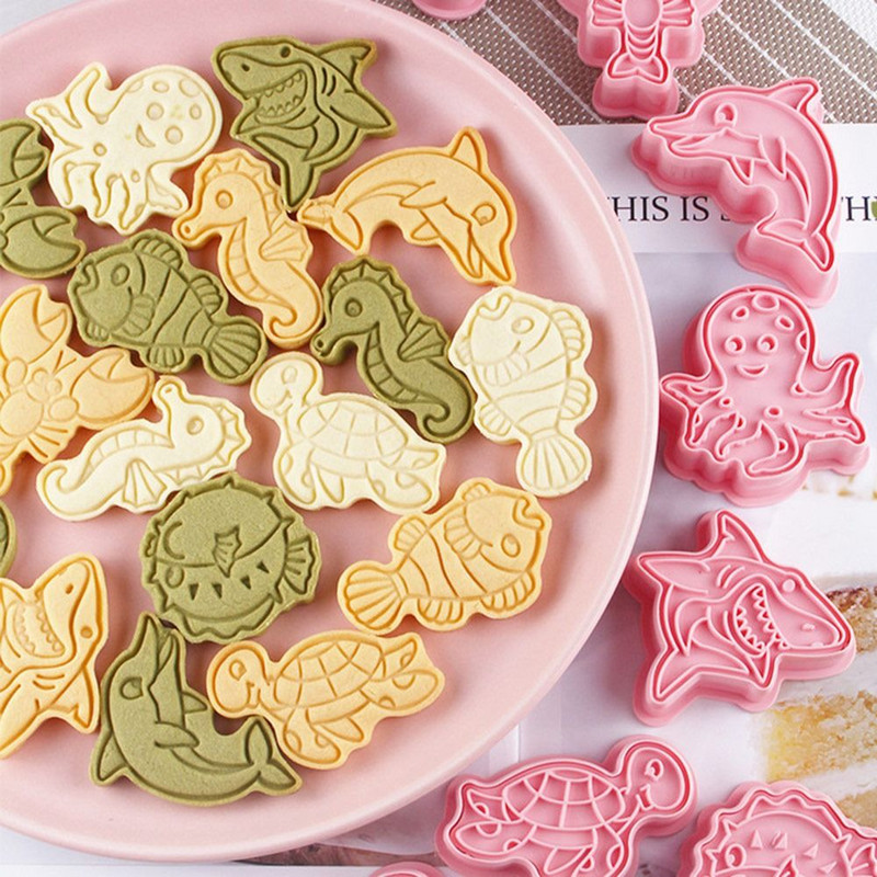Εργαλείο πλαστικό έμβολο χταπόδι χελώνα δελφίνι καρχαρίας ιππόκαμπος φόρμα ψησίματος τρισδιάστατη φόρμα μπισκότων κοπής μπισκότων θαλάσσιο ζώο