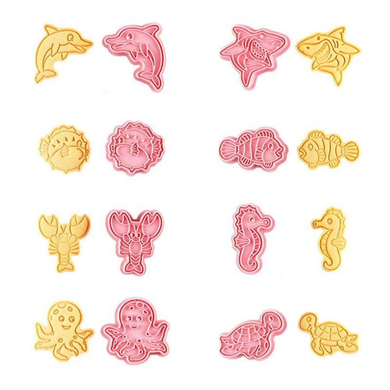 Εργαλείο πλαστικό έμβολο χταπόδι χελώνα δελφίνι καρχαρίας ιππόκαμπος φόρμα ψησίματος τρισδιάστατη φόρμα μπισκότων κοπής μπισκότων θαλάσσιο ζώο