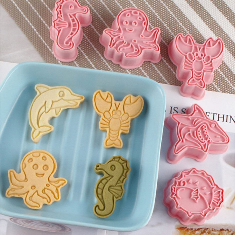 Εργαλείο πλαστικό έμβολο χταπόδι χελώνα δελφίνι καρχαρίας ιππόκαμπος φόρμα ψησίματος τρισδιάστατη φόρμα μπισκότων κοπής μπισκότων θαλάσσιο ζώο