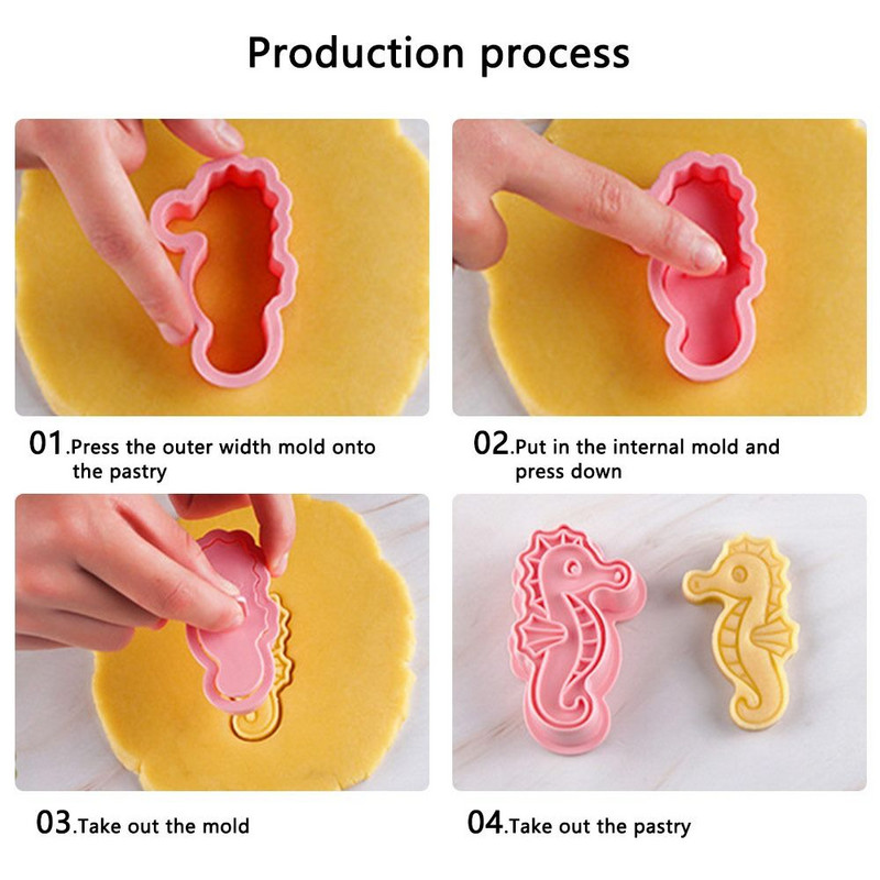 Εργαλείο πλαστικό έμβολο χταπόδι χελώνα δελφίνι καρχαρίας ιππόκαμπος φόρμα ψησίματος τρισδιάστατη φόρμα μπισκότων κοπής μπισκότων θαλάσσιο ζώο