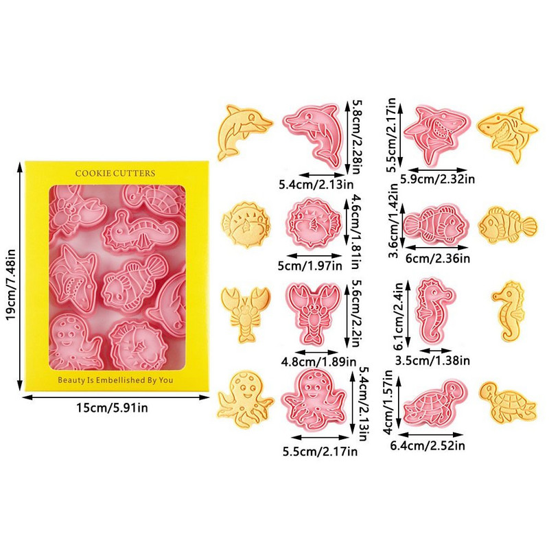 Εργαλείο πλαστικό έμβολο χταπόδι χελώνα δελφίνι καρχαρίας ιππόκαμπος φόρμα ψησίματος τρισδιάστατη φόρμα μπισκότων κοπής μπισκότων θαλάσσιο ζώο