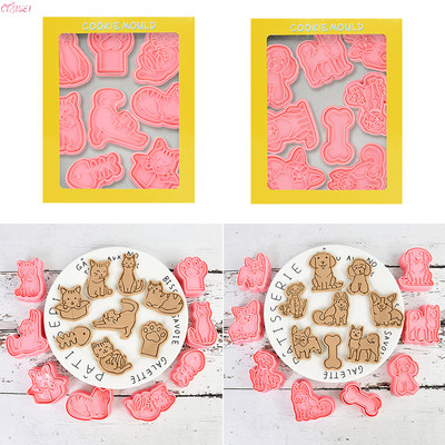 8Pcs/set 3D Dog And Cat Claw Bakeware Форма за бисквитки Форма за бисквити Направи си сам Карикатура Преса за печене Куче Подарък за рожден ден Торта Инструменти за бисквити