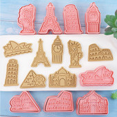 8 бр./компл. Карикатура Пътуване Ориентир Бисквитена форма Пластмасова форма за бисквитки Домакински фондан Инструменти за печене Направи си сам Инструменти за декориране на кухня