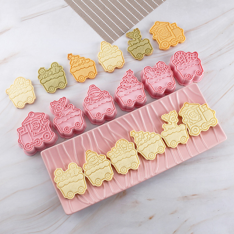 6 tk/komplekt jõulurongi küpsisevormi tempel biskviitvormi küpsiselõikur DIY fondant küpsetusvormi koogi kaunistamiseks küpsetusnõud