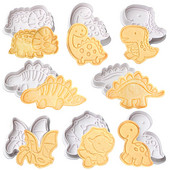 4 τμχ Dinosaur Cookie Plunger Cutter Γελοιογραφία Καλούπια ψησίματος Σφραγίδα σοκολατάκια φόρμα μπισκότων Ζώο σχήμα κέικ κουζίνας Εργαλεία ψησίματος