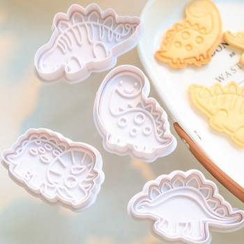 4 τμχ Dinosaur Cookie Plunger Cutter Γελοιογραφία Καλούπια ψησίματος Σφραγίδα σοκολατάκια φόρμα μπισκότων Ζώο σχήμα κέικ κουζίνας Εργαλεία ψησίματος