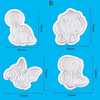 4 τμχ Dinosaur Cookie Plunger Cutter Γελοιογραφία Καλούπια ψησίματος Σφραγίδα σοκολατάκια φόρμα μπισκότων Ζώο σχήμα κέικ κουζίνας Εργαλεία ψησίματος