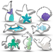 8 τεμ/σετ Under The Sea Creatures Cookie Cutter από ανοξείδωτο ατσάλι Mermaid Tail Cutters Καλούπια κοπής για την κατασκευή ιπποειδών αστεριών