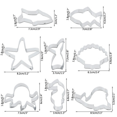8 τεμ/σετ Under The Sea Creatures Cookie Cutter από ανοξείδωτο ατσάλι Mermaid Tail Cutters Καλούπια κοπής για την κατασκευή ιπποειδών αστεριών
