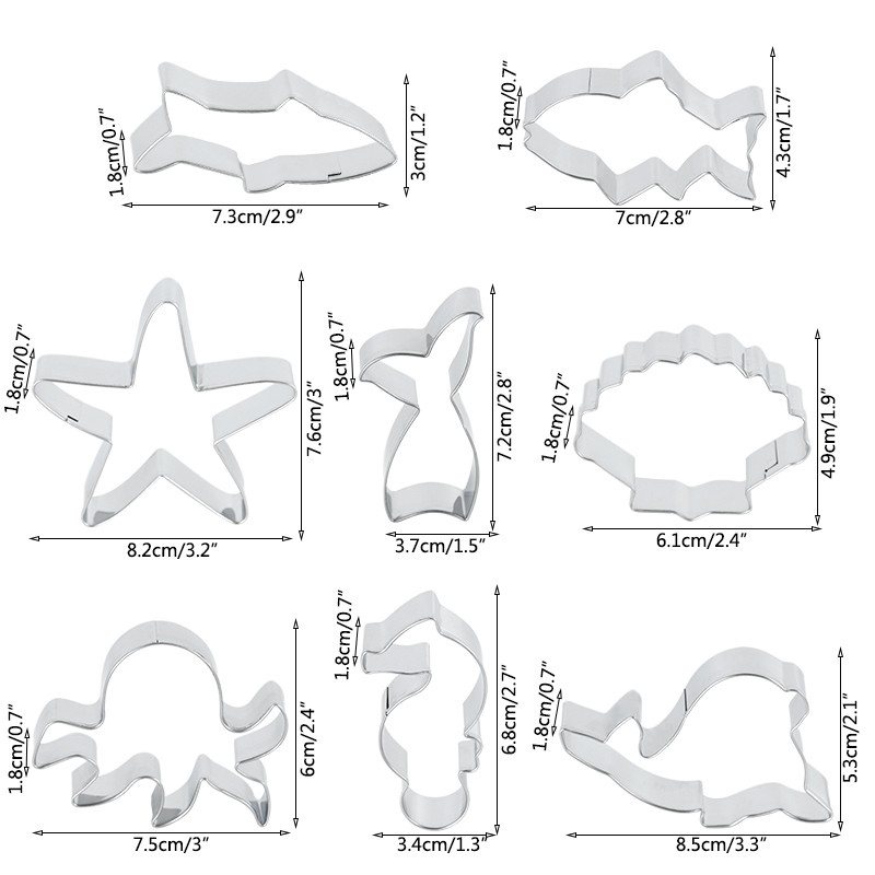 8 τεμ/σετ Under The Sea Creatures Cookie Cutter από ανοξείδωτο ατσάλι Mermaid Tail Cutters Καλούπια κοπής για την κατασκευή ιπποειδών αστεριών