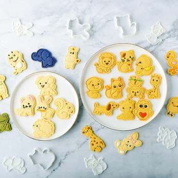 3D форма за бисквити с животни Пластмасова форма за печат за бисквитки Сладка карикатура Лъв Бухал Котка Форма за бисквити Парти форма за печене Кухненски инструменти