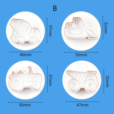 4 buc/set 3D matriță de biscuiți, avion, mașină, vehicule de inginerie, tăietoare de prăjituri, fondant, patiserie, ciocolată, ciocolată, unelte de coacere pentru prăjituri