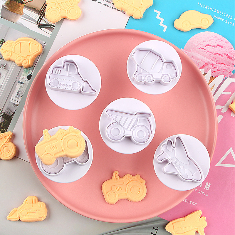 4 buc/set 3D matriță de biscuiți, avion, mașină, vehicule de inginerie, tăietoare de prăjituri, fondant, patiserie, ciocolată, ciocolată, unelte de coacere pentru prăjituri