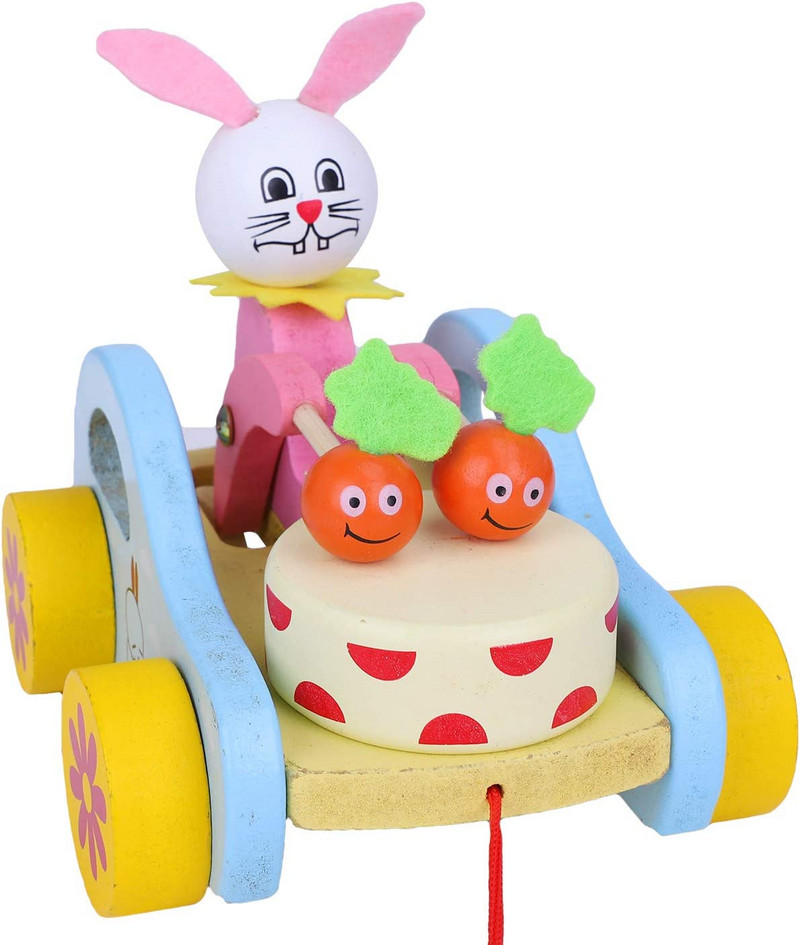 Играчка Ahelos, Заек, За дърпане, Дървена, Мнгоцветна