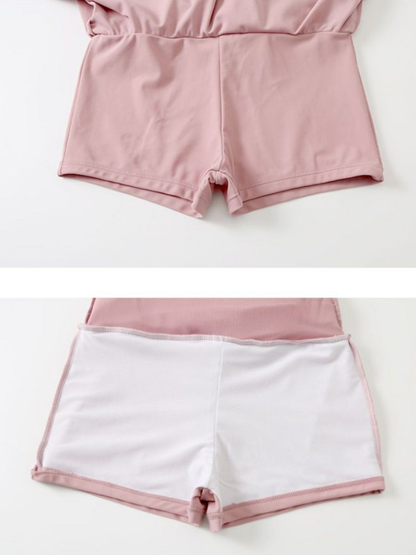 Piesegtas sievietes kvadrātveida apkakles rūdījums rozā, salds pludmales apģērbs, vienkārši vasaras volāni korejiešu modes apģērbi ar augstu jostasvietu brīvdienas