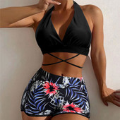 Naiste kaheosalised bikiiniülikond rihmadega ümber selja ja kaela ning ujumistrikoo naiste ujumiskostüümid kaheosalised lühikesed püksid