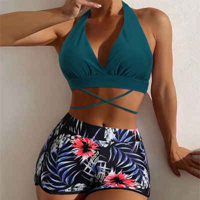 Naiste kaheosalised bikiiniülikond rihmadega ümber selja ja kaela ning ujumistrikoo naiste ujumiskostüümid kaheosalised lühikesed püksid