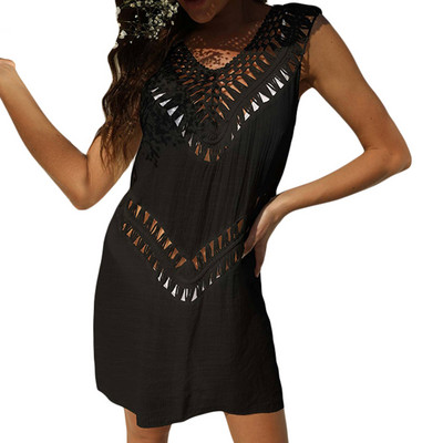 2023. aasta UUS naiste ujumisülikonna katted, ühevärvilised heegeldatud õõnsad V-kaelusega varrukateta rannakleit bikiinide ujumisriiete jaoks