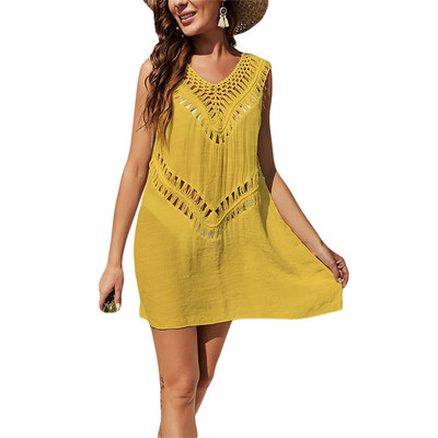 2023. aasta UUS naiste ujumisülikonna katted, ühevärvilised heegeldatud õõnsad V-kaelusega varrukateta rannakleit bikiinide ujumisriiete jaoks