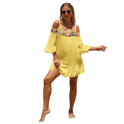Cardigan din dantelă pentru femei Bikini de acoperire Croșetat cu flori de plajă transparentă, lungă, deschisă în față, kimono, costum de baie, haine de protecție solară