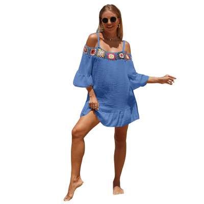 Cardigan din dantelă pentru femei Bikini de acoperire Croșetat cu flori de plajă transparentă, lungă, deschisă în față, kimono, costum de baie, haine de protecție solară