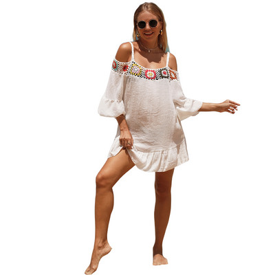 Cardigan din dantelă pentru femei Bikini de acoperire Croșetat cu flori de plajă transparentă, lungă, deschisă în față, kimono, costum de baie, haine de protecție solară