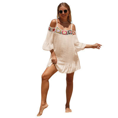 Cardigan din dantelă pentru femei Bikini de acoperire Croșetat cu flori de plajă transparentă, lungă, deschisă în față, kimono, costum de baie, haine de protecție solară