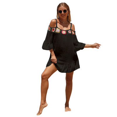 Cardigan din dantelă pentru femei Bikini de acoperire Croșetat cu flori de plajă transparentă, lungă, deschisă în față, kimono, costum de baie, haine de protecție solară